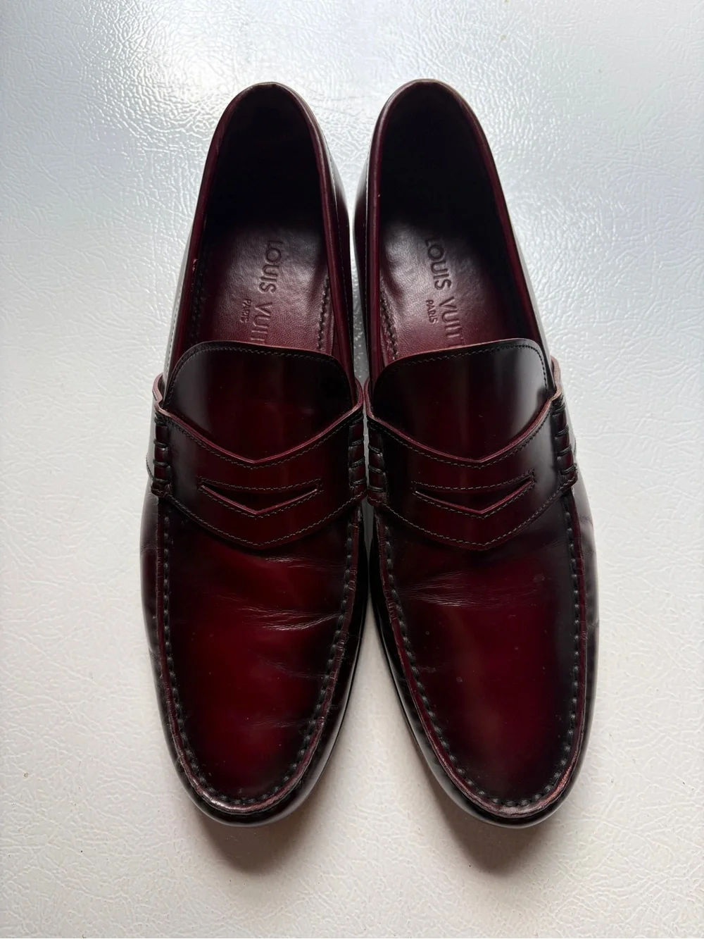 Louis Vuitton Men’s Burgundy Leather Penny Loafers